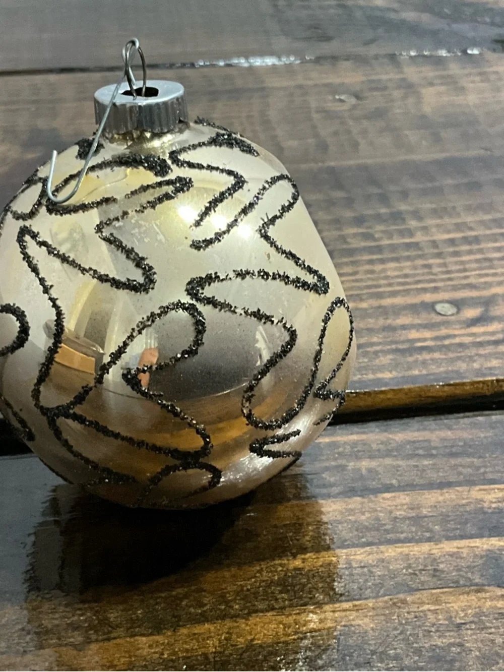 Vintage Large Shiny Brite Indented Glass Ornament Germany Black Mica Pattern MCM